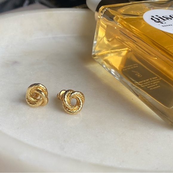 Tiny gold tone rope knot earrings for pierced ears - Picture 8 of 16